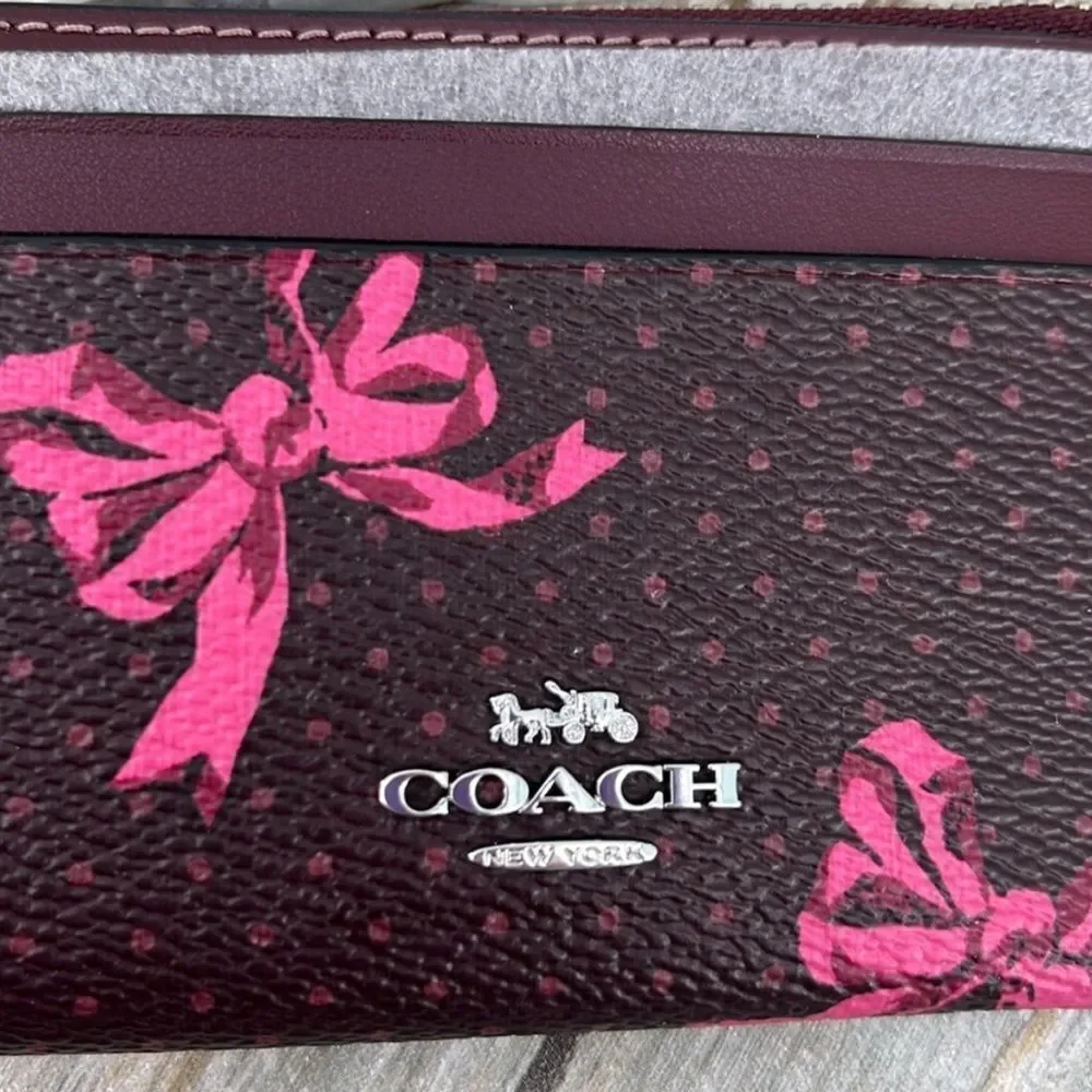 Coach Mini Skinny Id Case With Bow Print Wallet Bag Purse